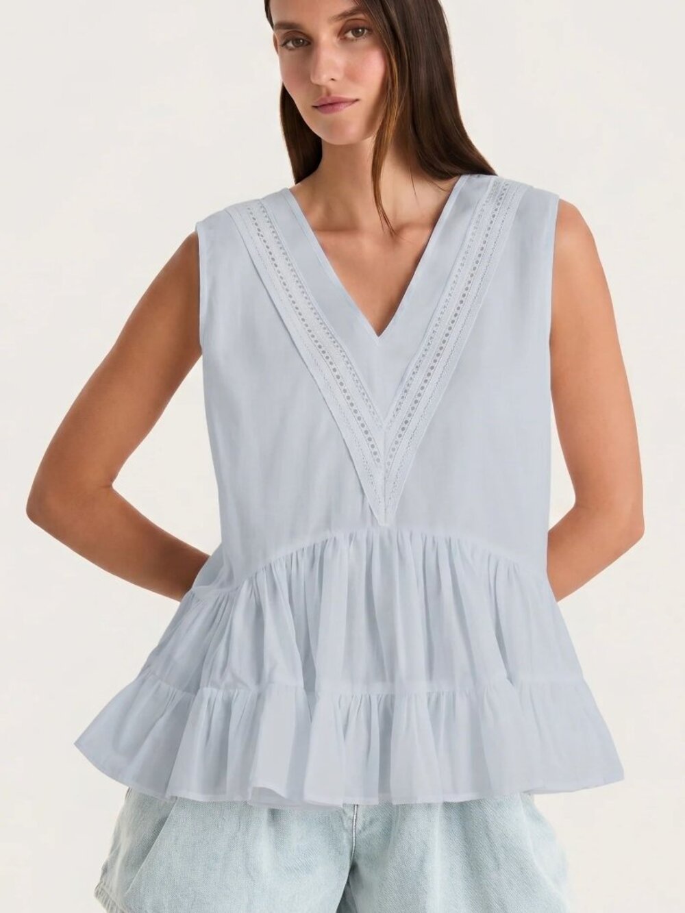 Marlette Senda Cotton Voile Top in Sky Blue